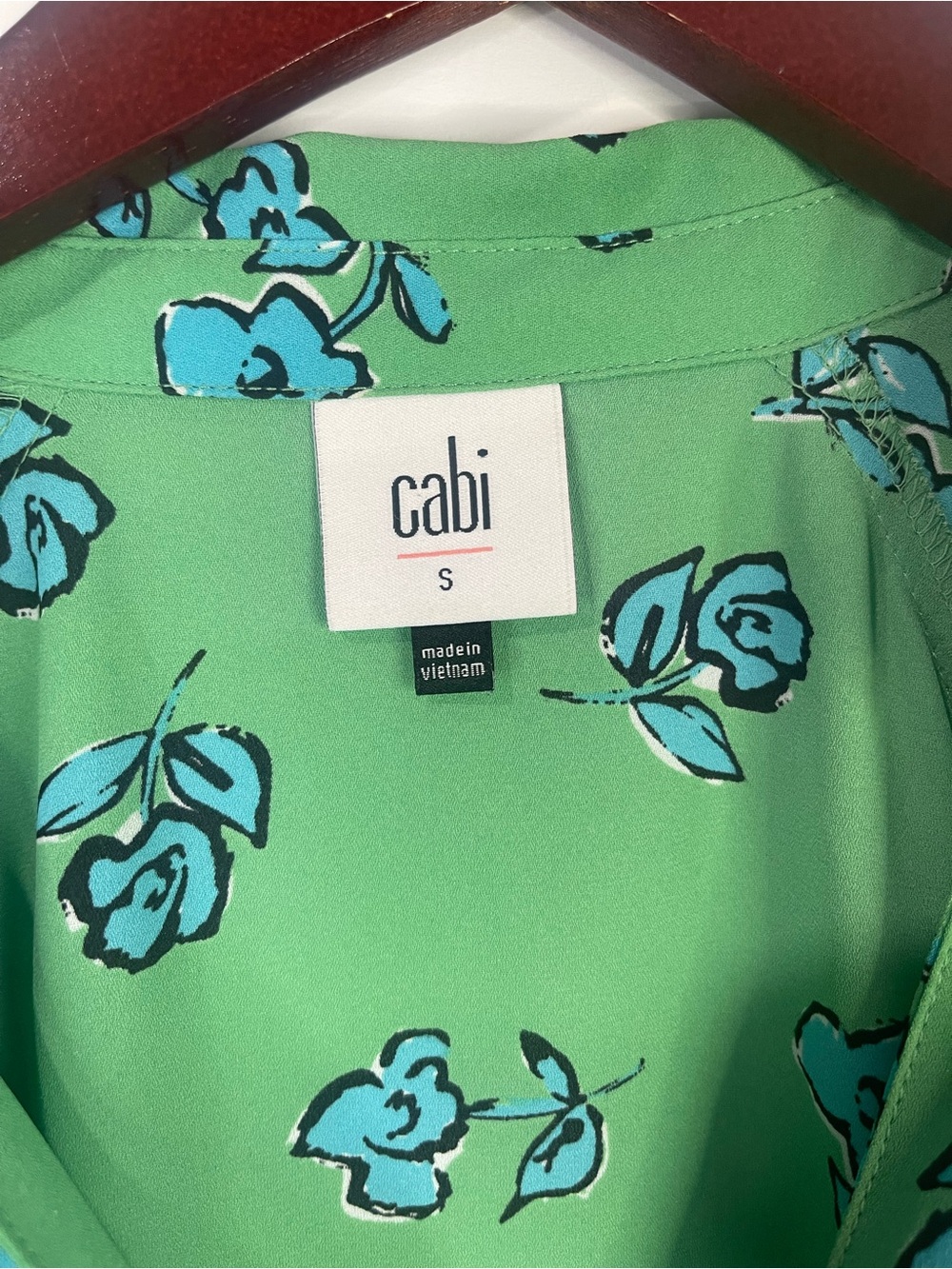 CAbi Green Button-Down Blouse with Blue Floral Print - Picture 3 of 11